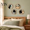 Rounded Corner Wood Art 4 Pcs Minimalist Black Cat Wall Art, Geometric Round Circle Wooden Non-toxic Coating Decor, Abstract Hanging Sign for