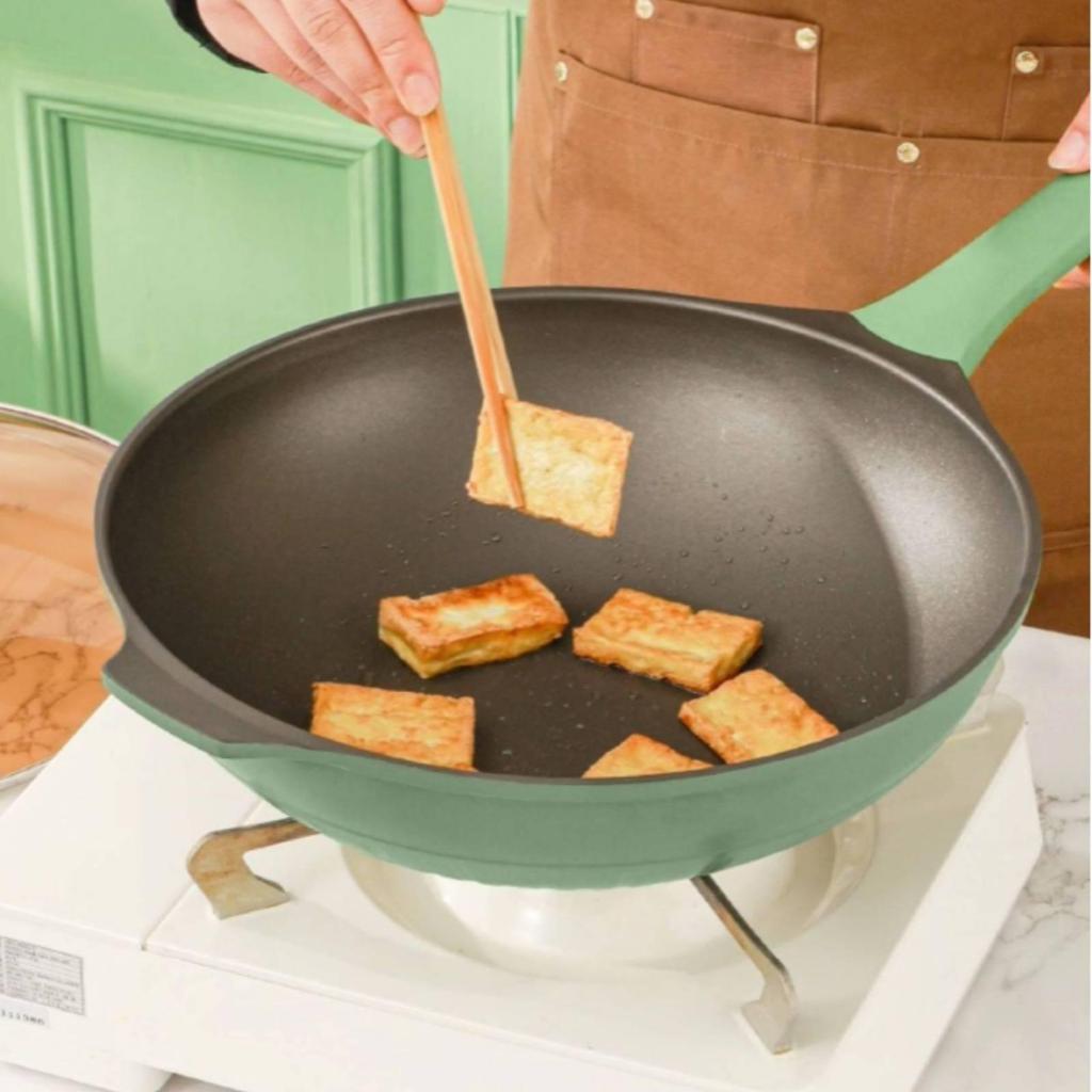 Wok with Glass Lid Nonstick Pan Stir Fry for Induction Cooktop,