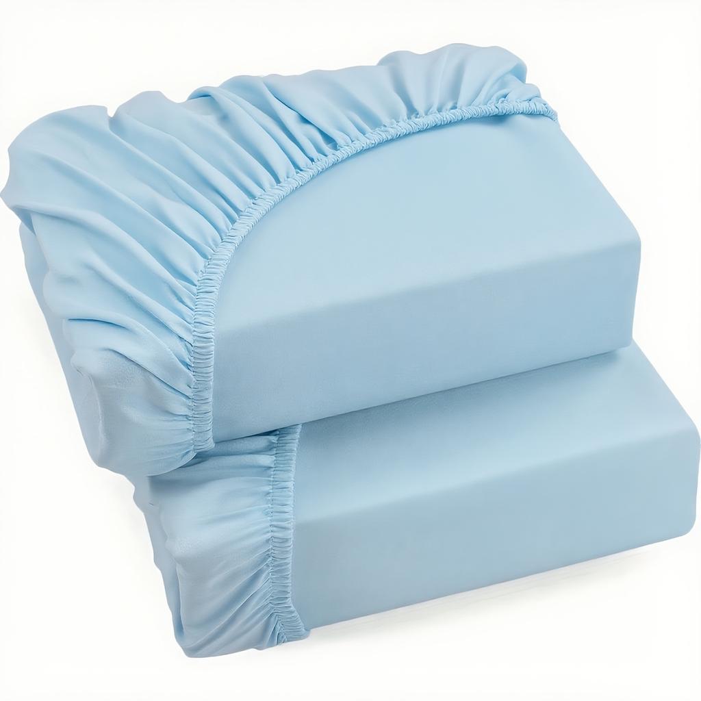 Pack of 2 Jersey Fitted Sheets Hypoallergenic & Breathable Bed Sheets with Elastic, 28cm Height, Allergy-Friendly,Machine Washable,Solid Color Bedding