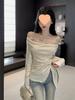 Women's Patchwork Lace One-Shoulder Top - Slim Fit, Early Autumn Long Sleeve Base Layer