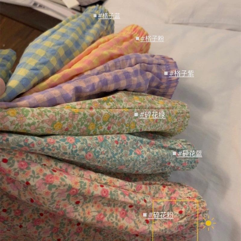 Summer Home Checkered Small Floral Shorts Thin Fresh Sports High Waist Thin Wide Leg Loose Casual Pajama Pants Women