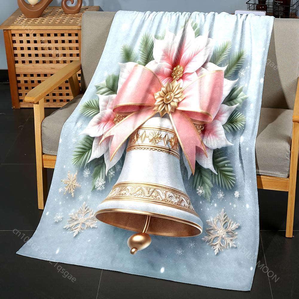 1PC Christmas Elements Pink Flower Bells Blanket Warm Soft Fluffy Kids Adults Sofa Bed Throw Blanket for Home Camping Trips