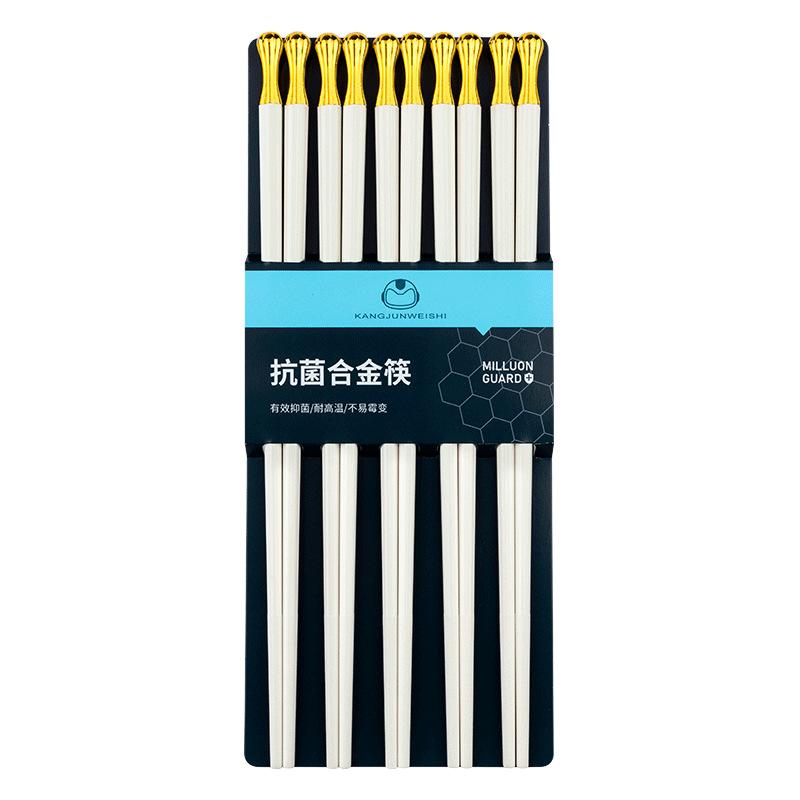 5 Paare Weiße Japanische Chinesische Essstäbchen Essstäbchen für Sushi Wiederverwendbares Koreanisches Essstäbchen-Set Metalllegierung Geschirr Palillos Chinos