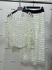 Elegant Gold Thread Floral Lace Cardigan & Skirt Set