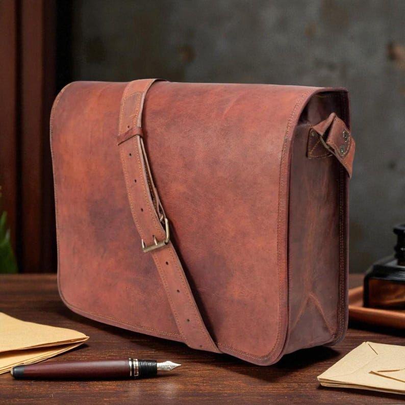 

Винтажная коричневая кожаная сумка для ноутбука ручной работы, сумка-мессенджер через плечо для женщин и мужчин 16 x 12 x 5 in
