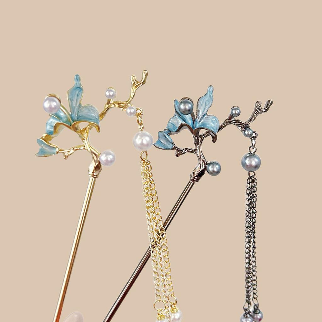 Pearl Magnolia Hairpin Women's Premium Sense New Chinese Hair Accessories Hairpin Antique Headgear Tassel Step Shake Hairpin Hairpin