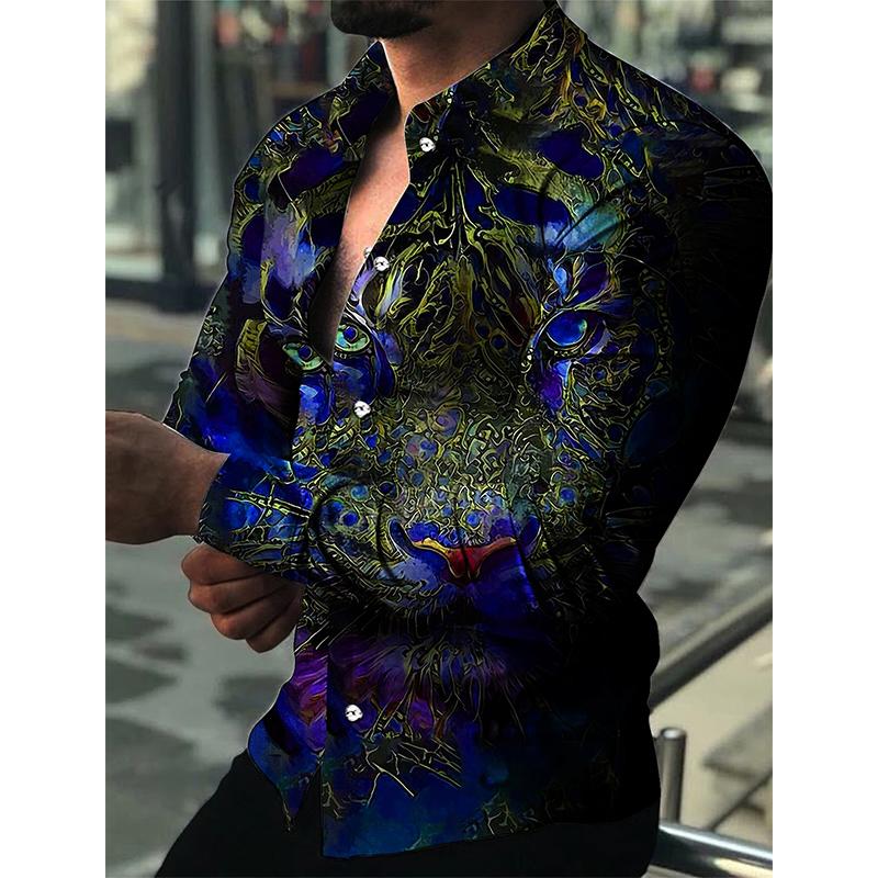 3D Print Animal Tiger Graphic Shirts Casual Long Sleeve Oversized Button Down Shirts For Men Fashion Designer Comfortable Blouse