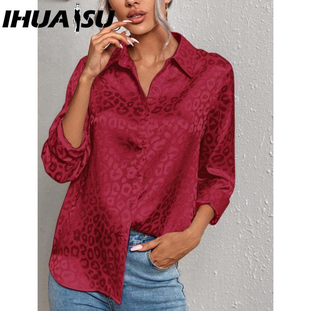 IHUASU Dámská móda Ležérní Halenky a košile s dlouhým rukávem s POLO límečkem