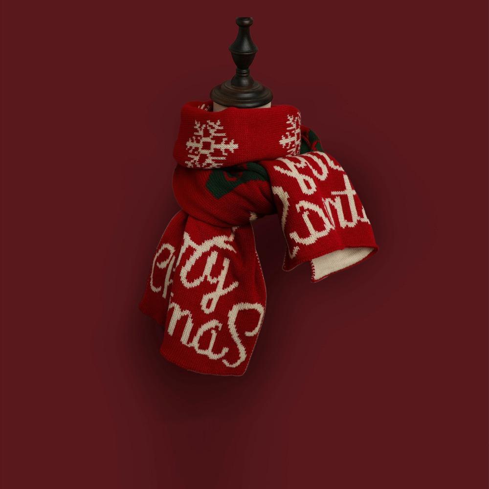 

Elk Christmas Neckerchief Warm Scarves Women Retro Knitted Scarf Student Style B Red