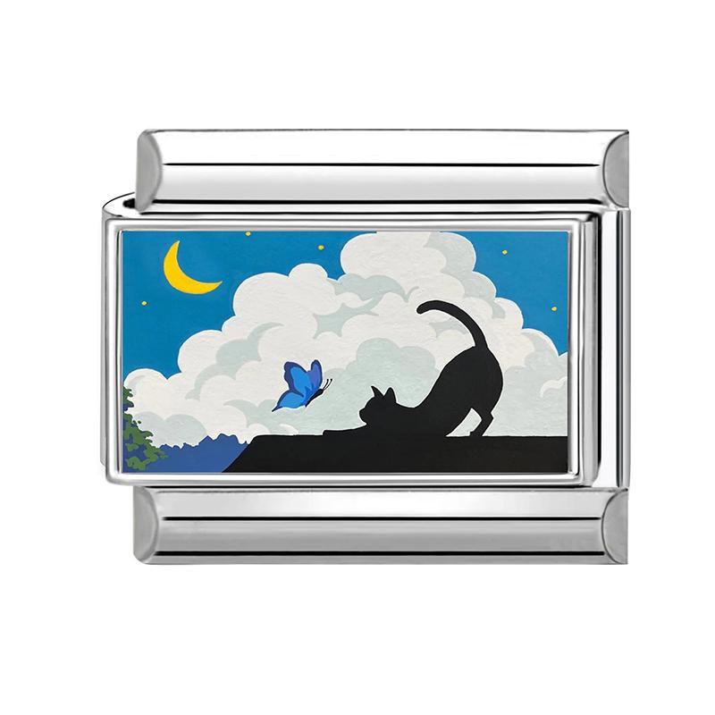 Y2K Lovely Animals Cat Dog Rabbit Moon Butterfly Flower Cactus Italian Charm Fit 9mm Stainless Steel DIY Making Bracelet Jewelry