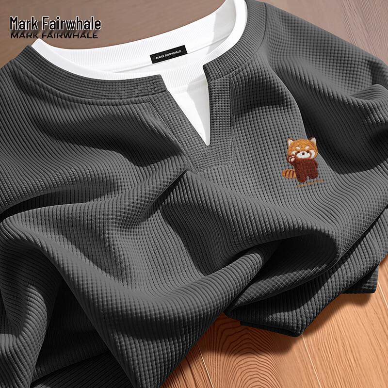 Mark Fairwhale Men's Heavyweight Waffle Knit V-Neck Long Sleeve T-Shirt