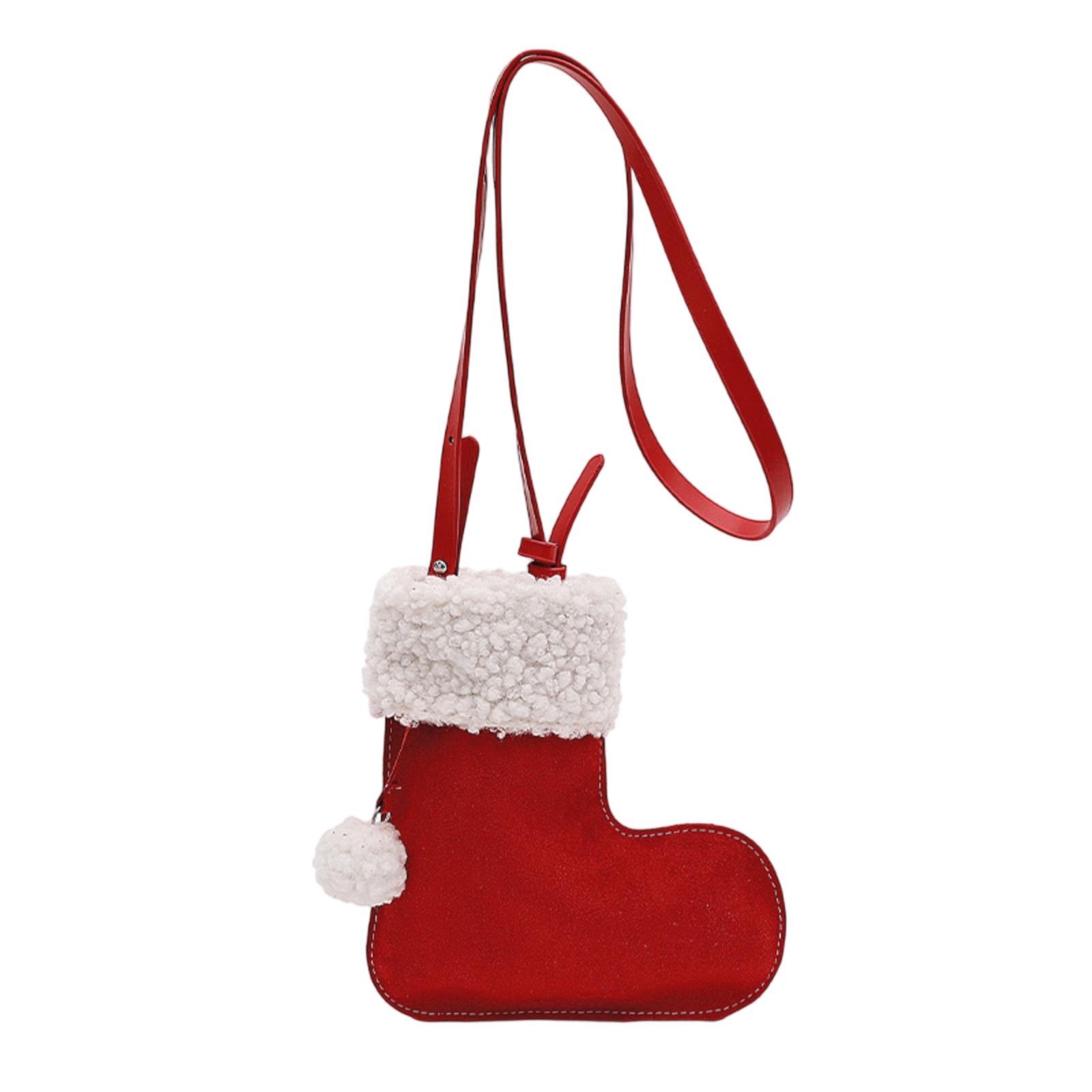 

Christmas Deerskin Shoes Shape Solid Color Shoulder Crossbody Bag Cute Small Ball Ladies Shoulder Bag One Size красный