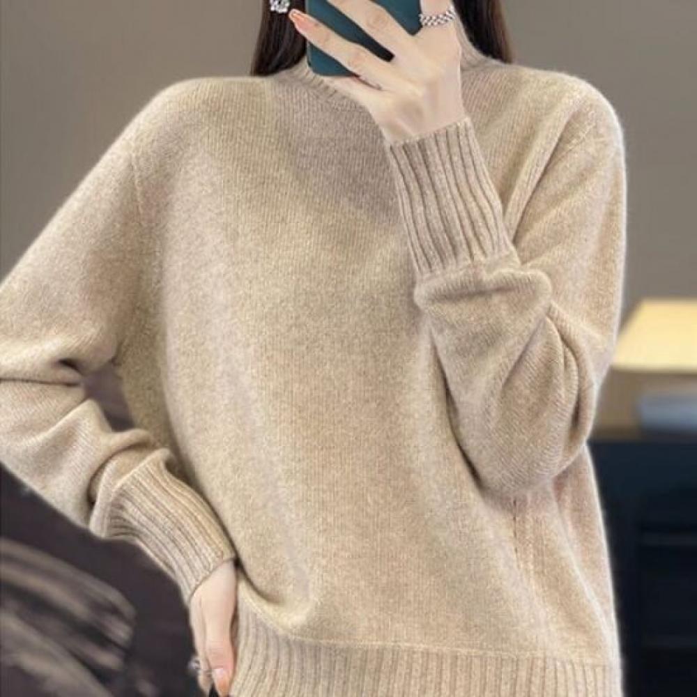 Navava Women S Solid Daily Ribbed Mock Neck Long Sleeve Sweater Nk3383