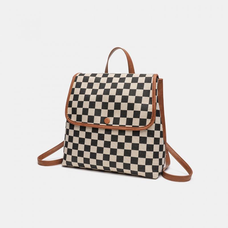 Retro Checkerboard Backpack Women S Korean Style Schoolbag Large Capacity Commuting Travel Backpack коричневый