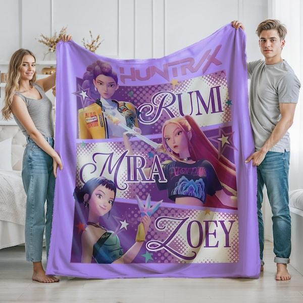 

KPop Охотники на демонов Huntrix KPop Одеяло Руми Мира Зои Уютное Плюшевое Флисовое Одеяло Kpop Веселый Подарок Уютное Одеяло Охотников на демонов Аниме 40x50inch 101x127cm