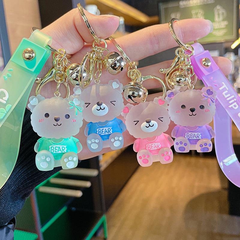 Sitting Crystal Bear Keychain Cute Resin Bear Schoolbag Pendant Creative Small Gift