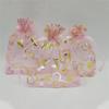 A33R-9X12cm Heart Printed Pink Organza Bags Jewelry Pouch Bags Organza Drawstring Pouches
