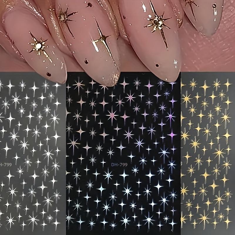 

3-Piece Set of Metal Laser-Cut Star-Shaped Nail Sticker: Disposable Self-Adhesive Nail Decals for Women s DIY Art and Decoration