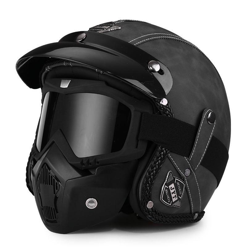 3C Vintage 3/4 Half Helmet Electric Motorcycle Summer Pedal Cruise Locomotive Leather Helmet Men and Women