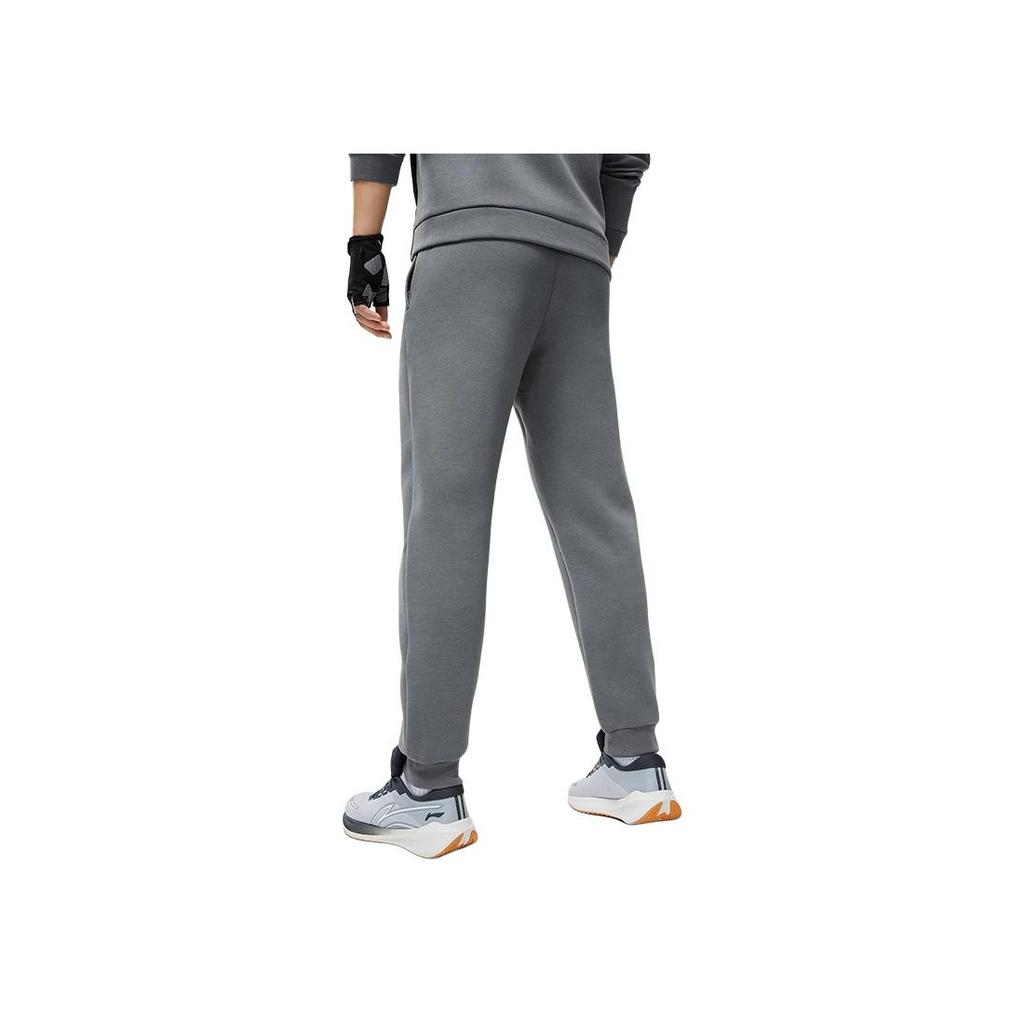 Li Ning Fitness Series Logo Mid-Waist Solid Color Comfortable Soft Cuffed Knitted Sports Pants Men Pants Shadow-Gray AKLU127-3