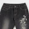 Women's Retro Low-Waist Flared Jeans with Floral Embroidery