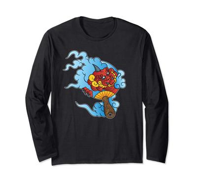 Japanese Asian Aesthetic Dragon Dragon God Evil Spirit Demon Devil Horns Tattoo Streetwear Street Style Long Sleeve T-shirt