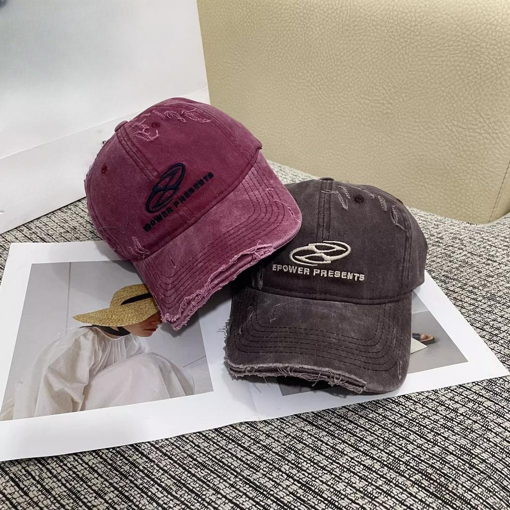 Casquette de baseball à visière souple vieillie avec broderie de lettres et bouche cassée pour femme, tendance, protection solaire et casquette de baseball à la mode