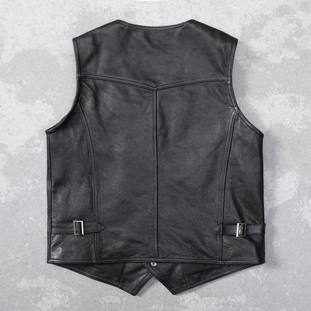 First Layer Cowhide Leather Vest Men's Pure Leather Vest Slim Fit Tooling Sleeveless Leather Jacket V-neck Vest