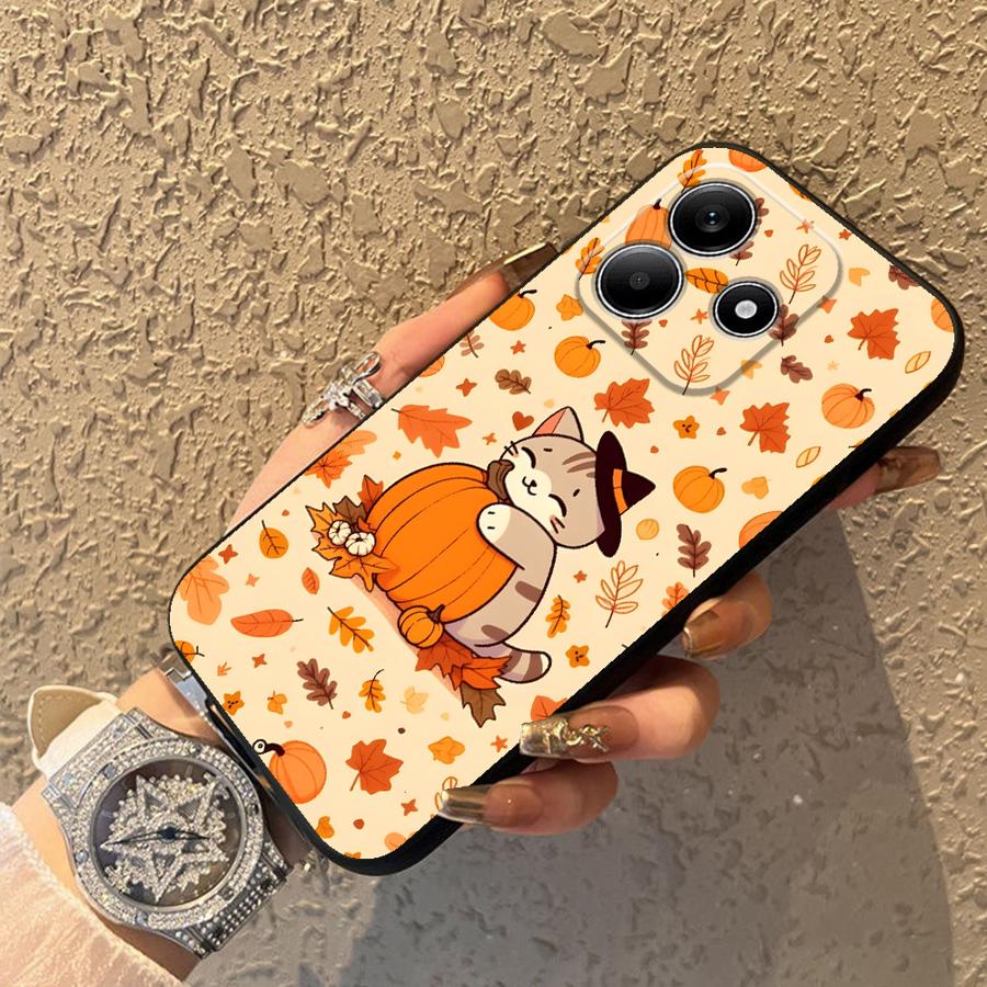 Case for Xiaomi Redmi Note 9S 9 10 11 12 Pro 11s 13 14 Pro Plus 12s 10S 7 8 Black Soft Phone Cover Pumpkin Cat