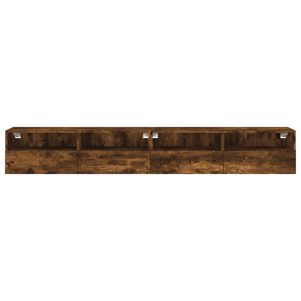 Wall Mounted TV Cabinets (2 Pcs) Smoked Oak 100 X 30 X 30 Cm Engineered Wood