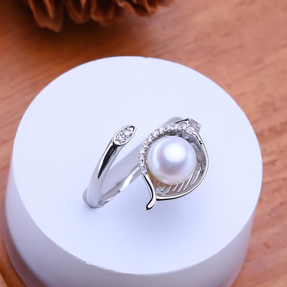 LSOOYH Freshwater Pearl Rings For Women Classic Silver Color Party Ring Anniversary Birthday Gifts
