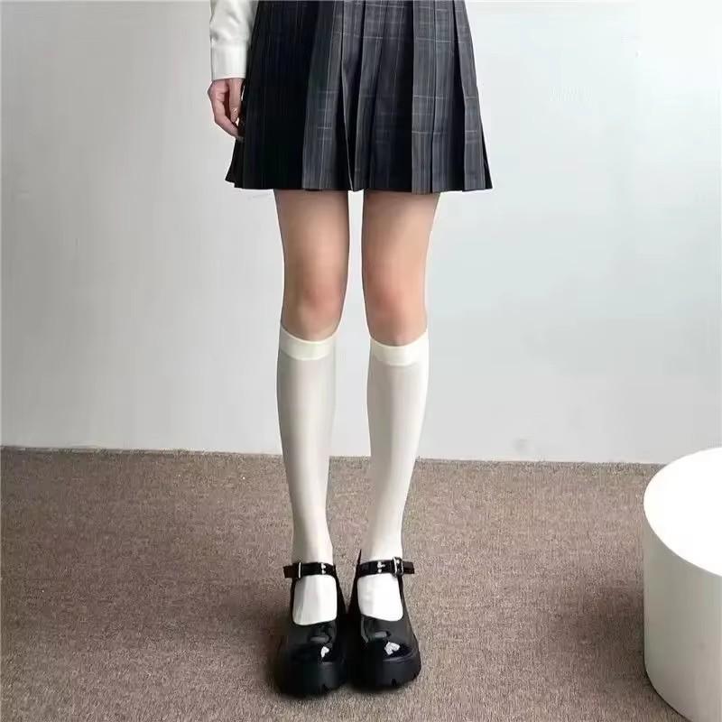 Stockings Summer Thin Thigh High Black White Socks Lolita Cute Solid Over the Knee White Stockings Socks
