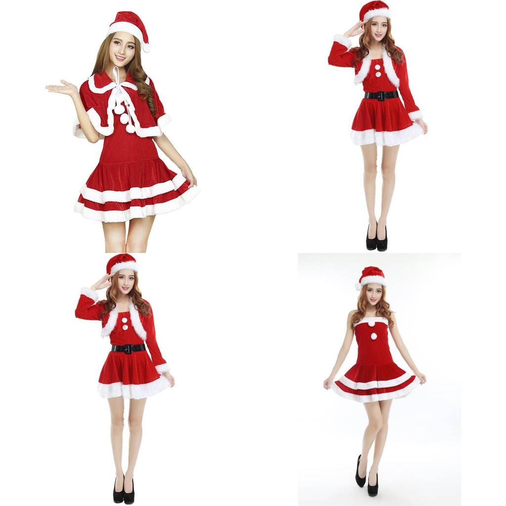 Christmas Santa Claus Adult Female Red Pleuche Dress Suit