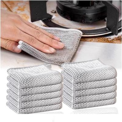 10/5Pcs Wire Dishwashing Rags 20x20cm Rust Removal Cleaning Cloth Scrubbing Pads For Kitchen Pan Wet and Dry