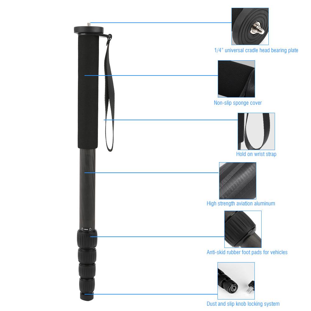 C-333 Carbon Fiber Portable Outdoor Telescopic Monopod Tripod Mountaineering Cane for DSLR Camera