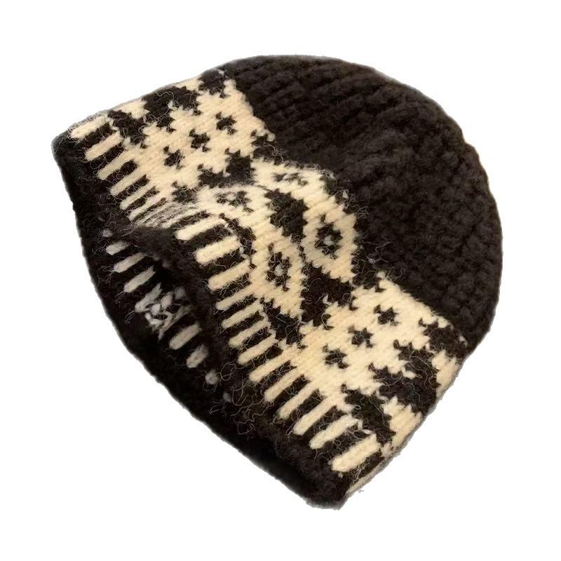 Knitted Hat for Women in Autumn and Winter Wool Blended Retro Woolen Hat Warm Large Head Circumference Cold Hat Men's Baotou Hat