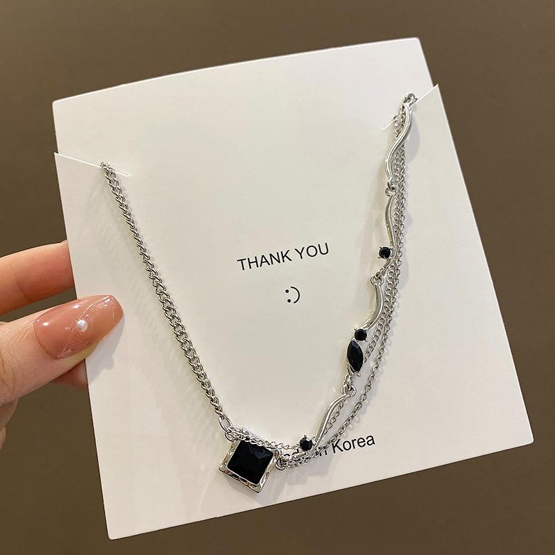 ins style light luxury double-layer square zircon necklace women s irregular collarbone chain trendy cool accessories