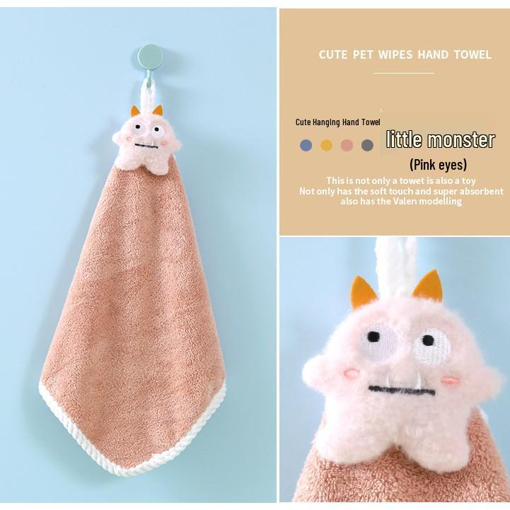 Christmas Cartoon Coral Fleece Hanging Hand Towel - Absorbent for Kitchen & Bathroom