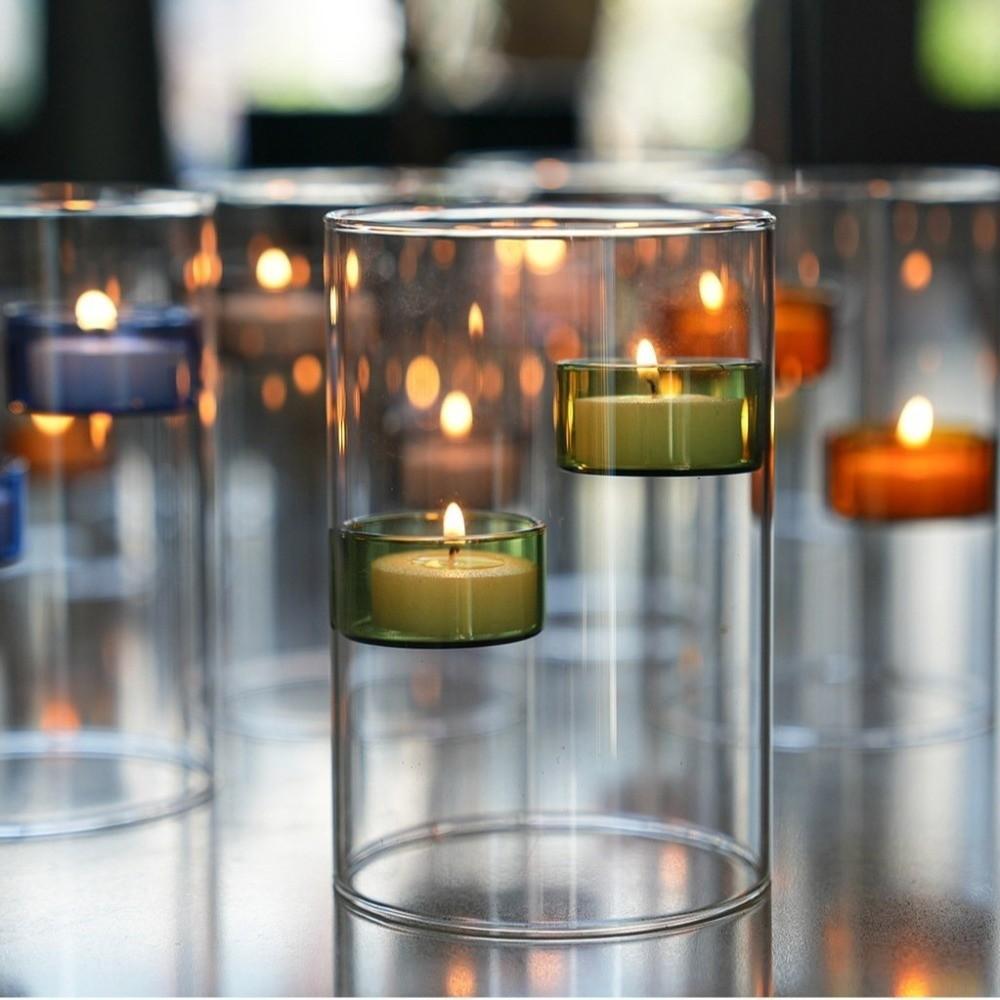 Cylinder Shape Glass Tealight Candle Holder Transparent Romantic Windproof Candlestick Exquisite Versatile Tealight Stand