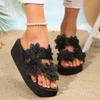 Fashion Women Shoes Thick Bottom Embroidery Flowers Slippers Women Vacation Beach Wedge Heel Sandals Woman 2025 Summer Platform Slides