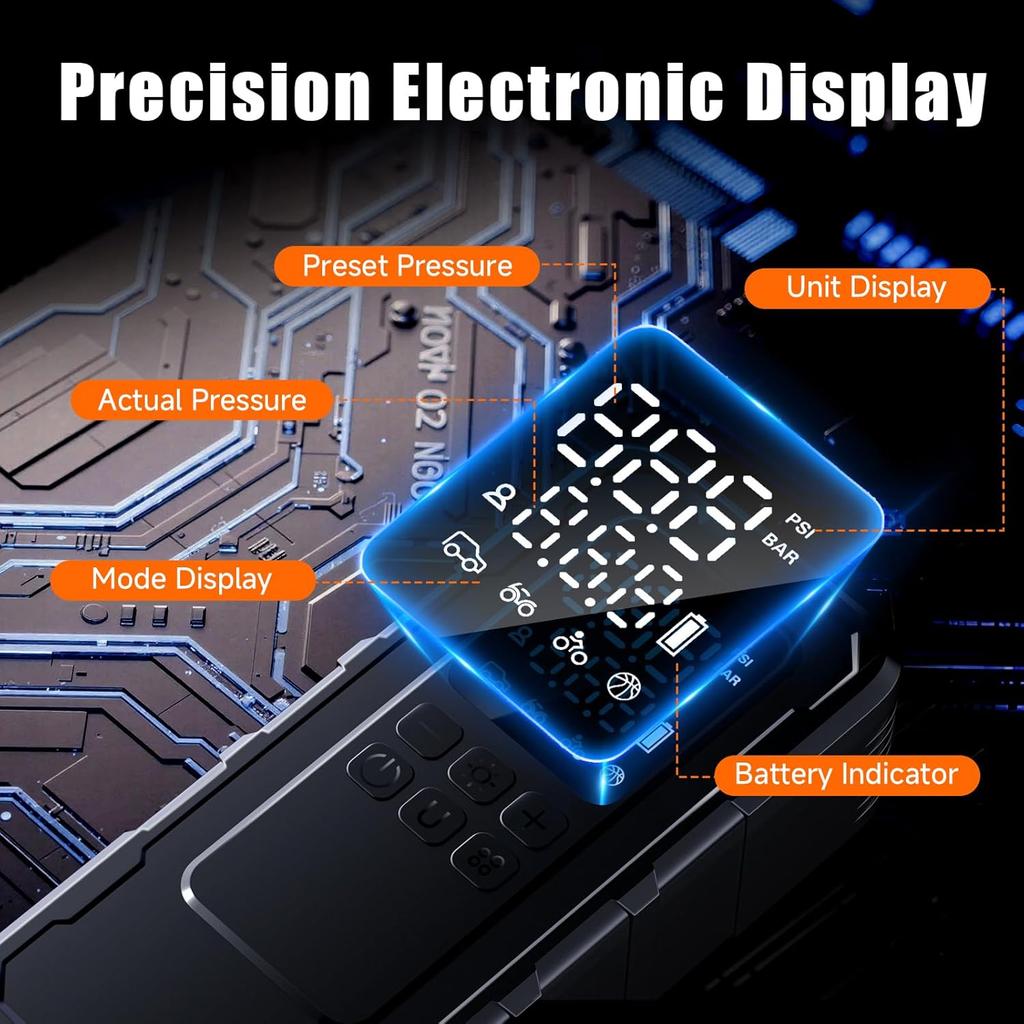 Portable Air Compressor 160 PSI, Cordless Tire Inflator with Gauge for Car, Motorcycle, Bicycle