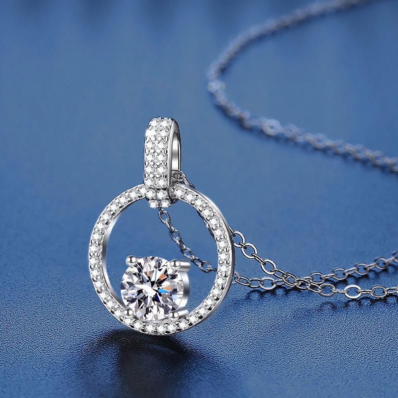 S925 Sterling Silver Moissanite Padlock & Ring Pendant Necklace - Light Luxury Clavicle Chain Choker