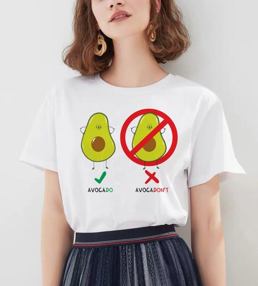 Kawaii Cartoon Avocado Short Sleeve T-Shirt Women Casual Graphic Tops Female Tee Summer T-Shirts