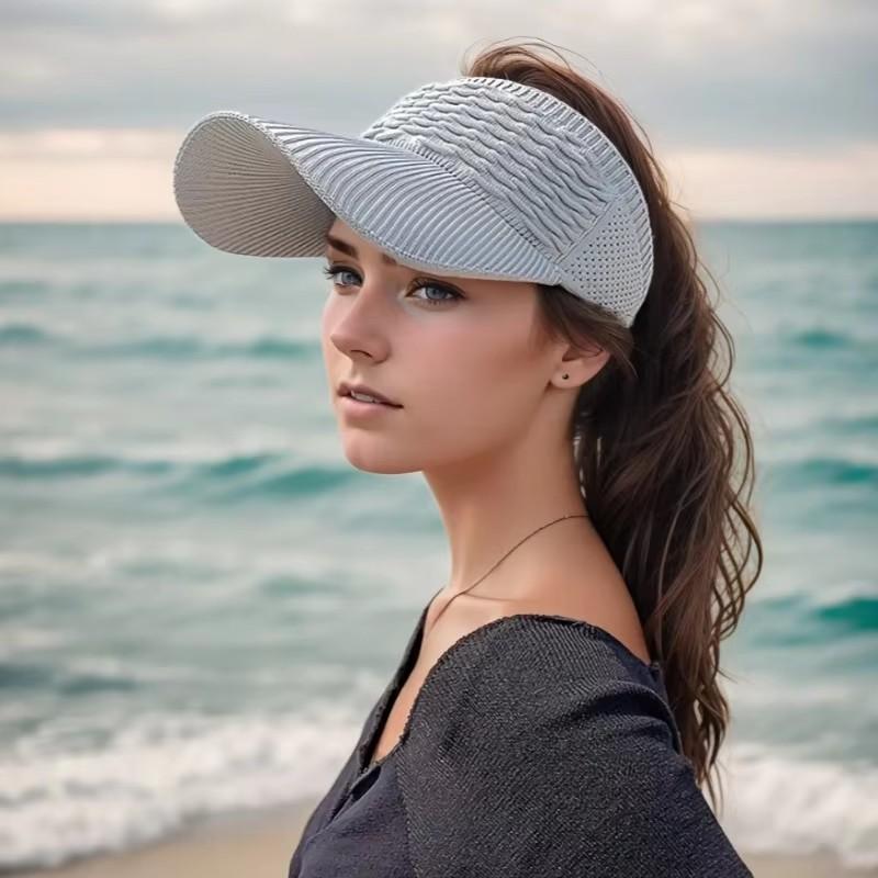 1pc Women Anti-UV Sun Hats Breathable Adjustable Empty Top Visor Caps for Tennis Golf Running Travel Beach Sport Outdoor Hat