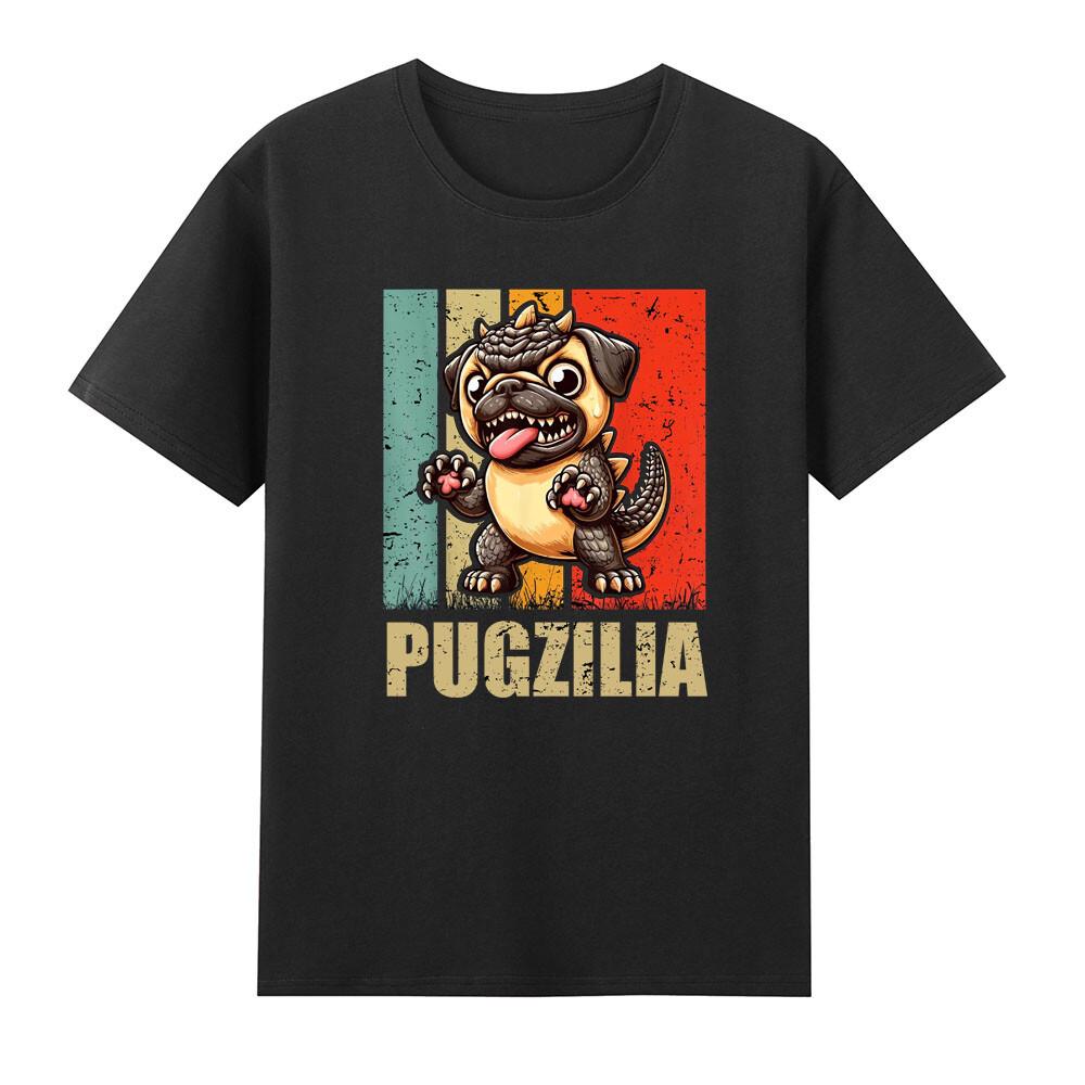 Pugzilla Pug Japanese Art Funny Pug Monster Parody Pattern Vintage Unisexs TShirt S