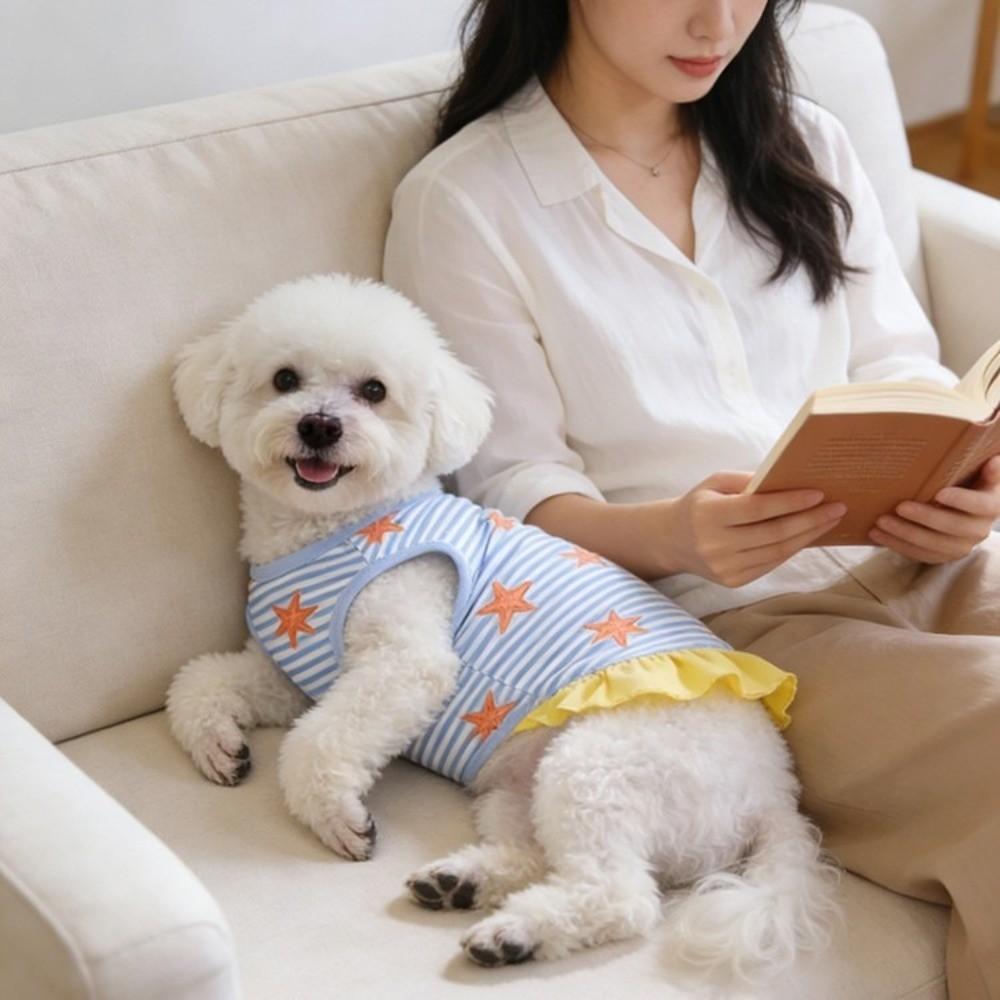 Starfish Pattern Dog Striped Dress Breathable Summer Dog Costume  Daily Walk