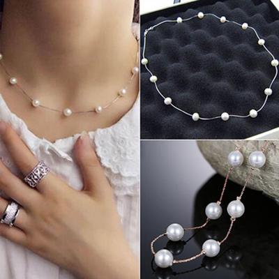 Fashion Charm Jewelry Pendant Chain Faux Pearl Choker Short Necklace