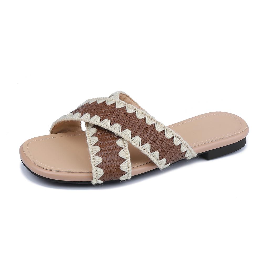 Grape mother summer new woven cross-strap one-word slippers women's wear high-end shopping temperament sandals women