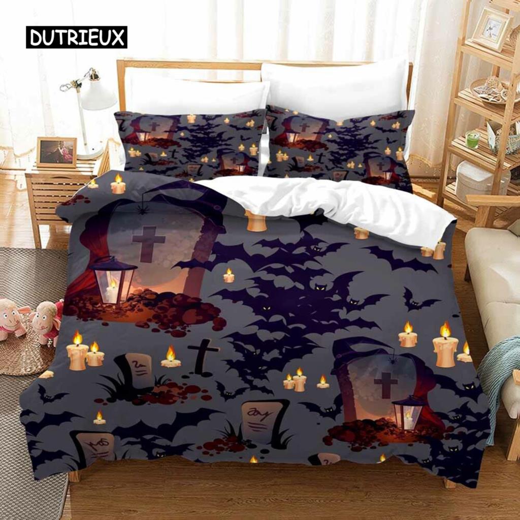 Duvet Cover Halloween Flying Vampire Bats Duvet Cover Polyester Witchcraft Magic Comforter Cover Festival Gifts Room Decoration