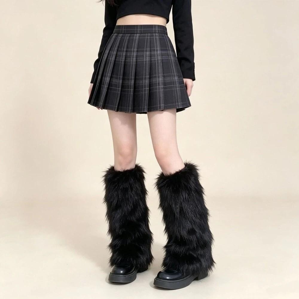 1 pair Stretchy Fit Furry Boots Cover Thickened Leg Warm Socks Vintage Fur Leg Warmer Women Girl